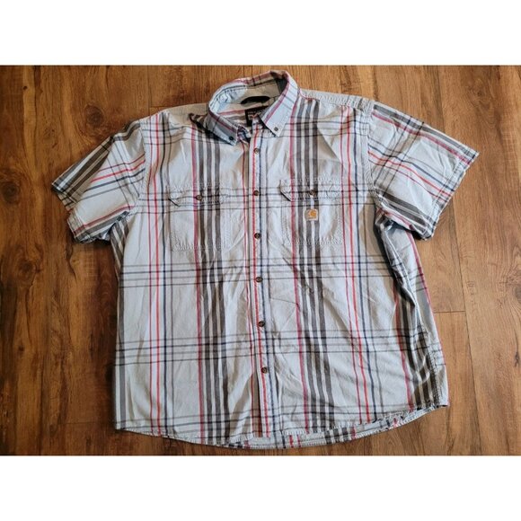 Carhartt Shirt Mens 2XL Loose Fit Midweight Short Sleeve Plaid Blue Workwear - Picture 1 of 7